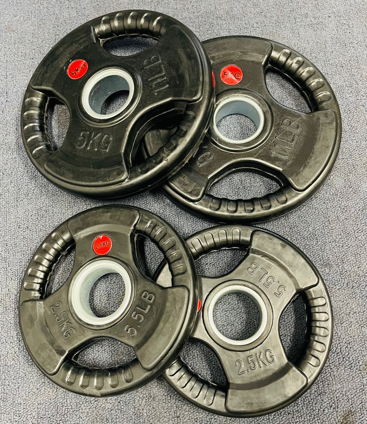 Rubber Coated Tri-Grip 2" Olympic Weight Plates 5.5 and 11 lbs Pairs