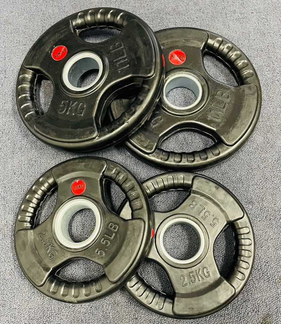 Rubber Coated Tri-Grip 2" Olympic Weight Plates 5.5 and 11 lbs Pairs